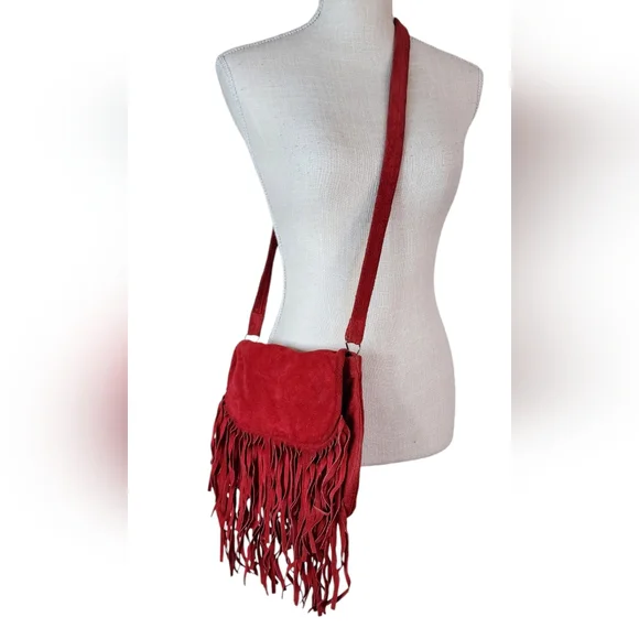 Vtg Suede Leather Fringe Reg Bag Mid Western Sport Togs USA - Picture 3 of 7